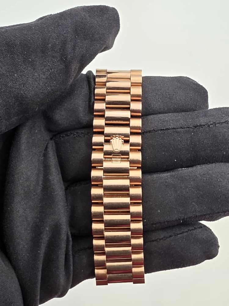 Rolex Day-Date 40 in Rose Gold with Factory Diamond Bezel and Chocolate Dial