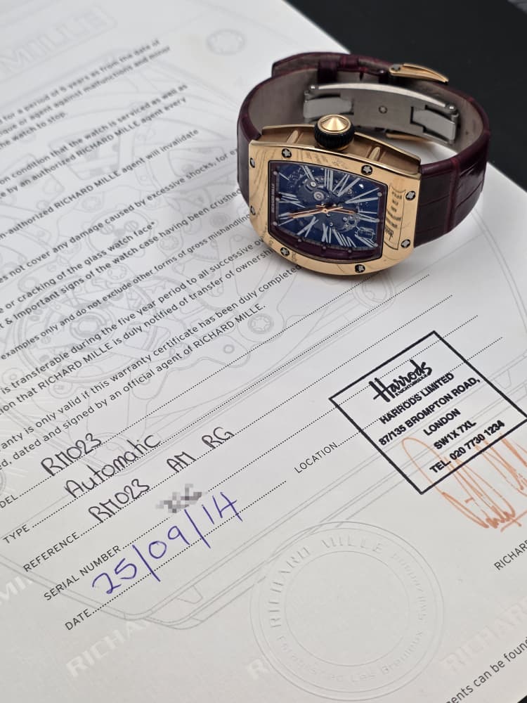 Richard Mille RM023 Automatic in Rose Gold with Alligator Strap and Titanium Clasp