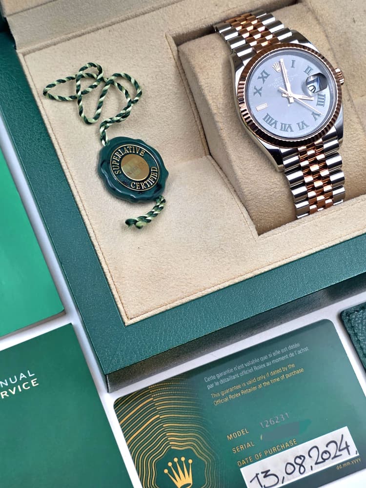 Rolex Datejust 36 Rose Gold and Steel with Wimbledon Dial.and Jubilee Bracelet