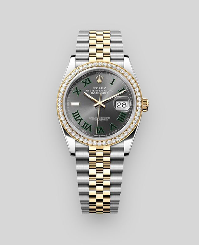Rolex Datejust 36 Yellow Gold and Steel with Wimbledon Dial, Factory Diamond Bezel, and Jubilee Bracelet