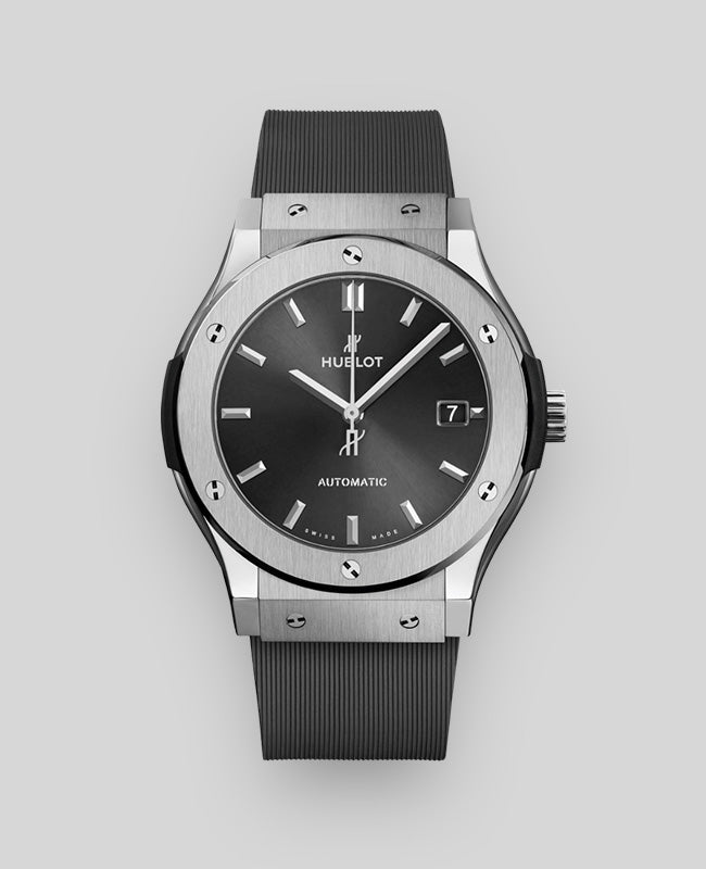 Hublot Classic Fusion 45 In Titanium with Grey Strap and Dial