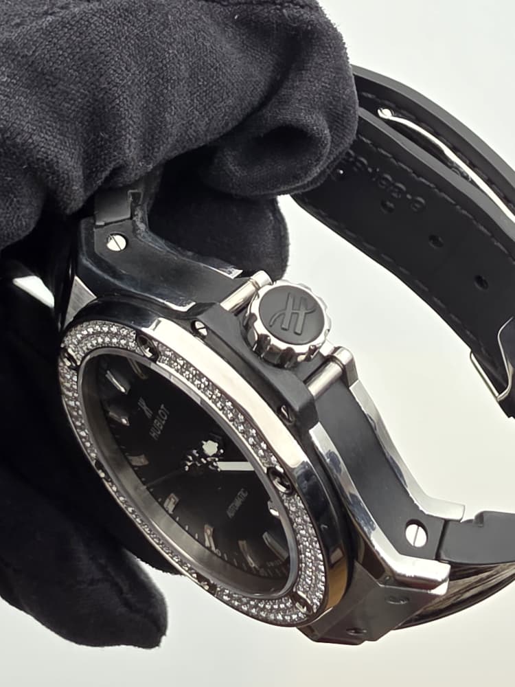 Hublot Big Bang 38mm Steel with Factory Diamond Bezel and Hybrid Leather Strap