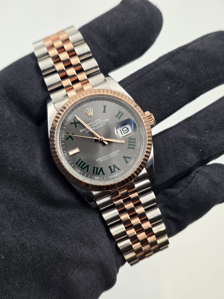 Rolex Datejust 36 Rose Gold and Steel with Wimbledon Dial.and Jubilee Bracelet