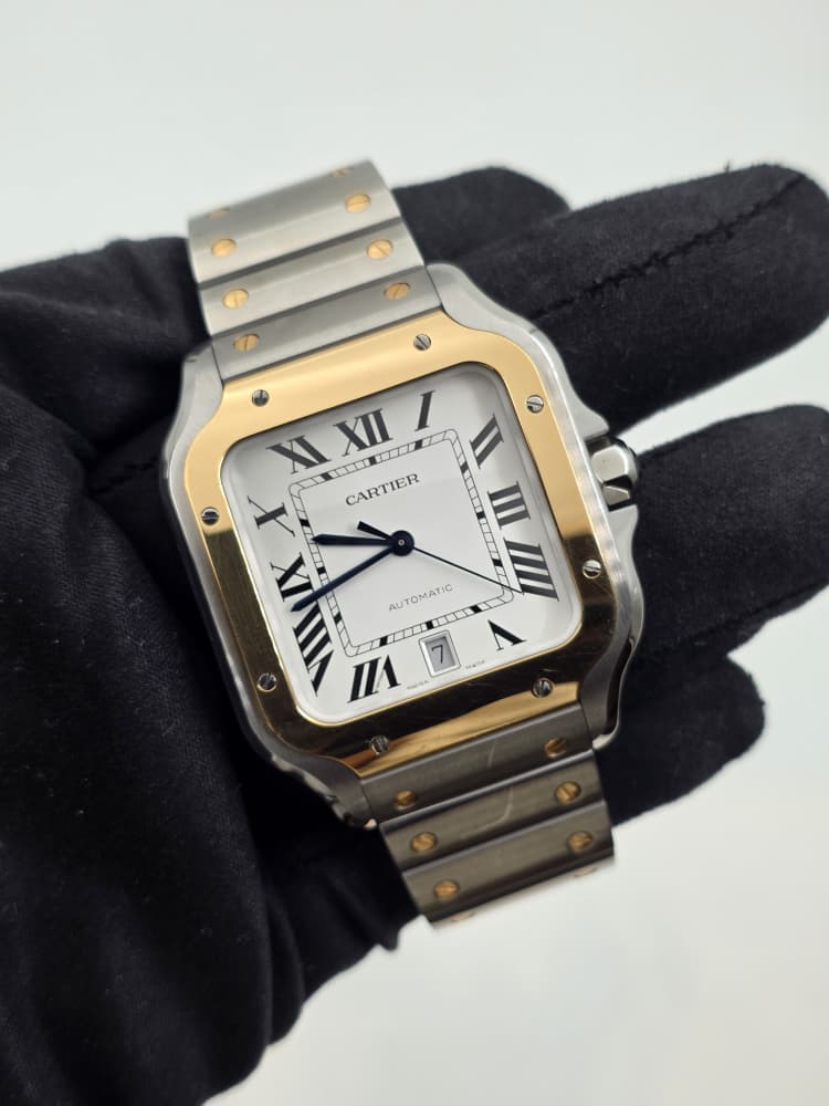 Cartier Santos Large Yellow Gold and Steel with White Dial