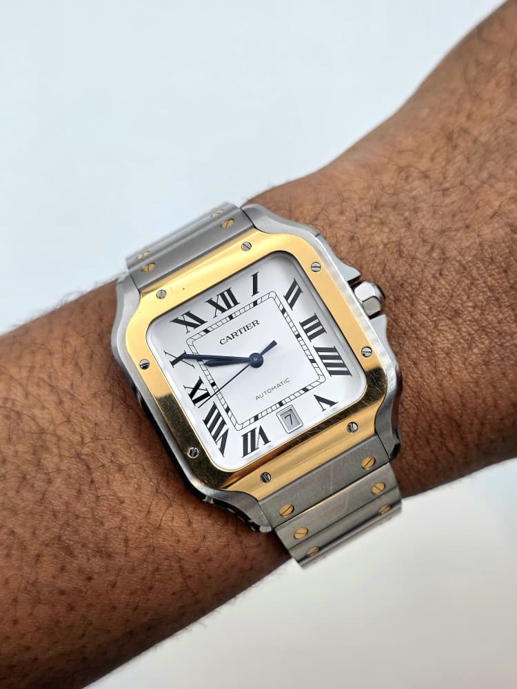 Cartier Santos Large Yellow Gold and Steel with White Dial