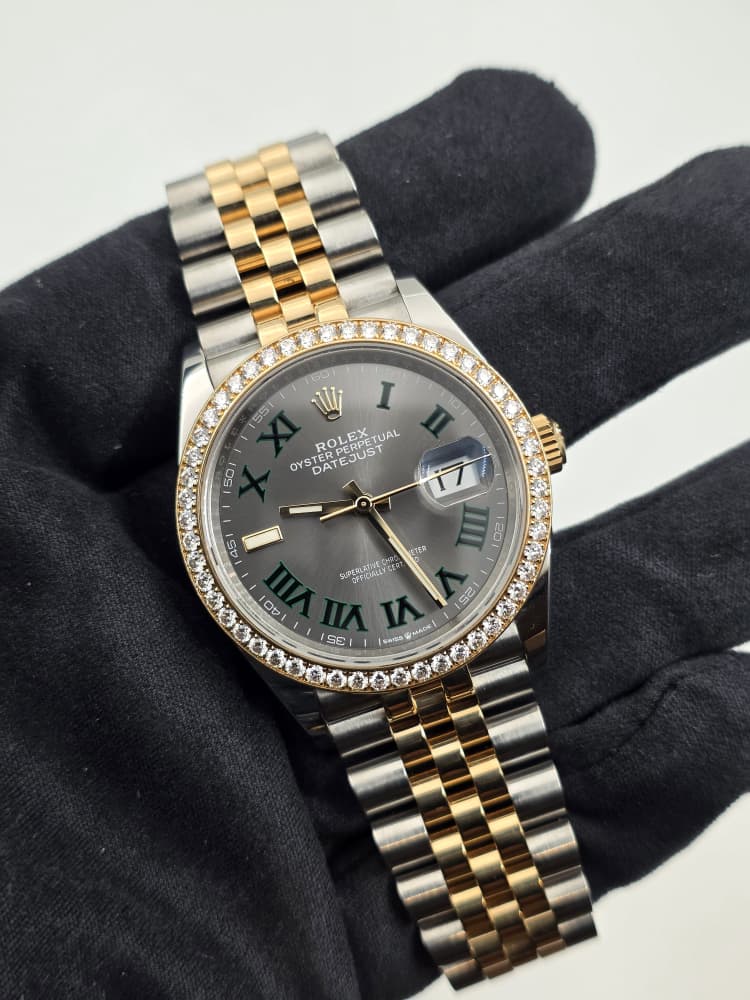 Rolex Datejust 36 Yellow Gold and Steel with Wimbledon Dial, Factory Diamond Bezel, and Jubilee Bracelet